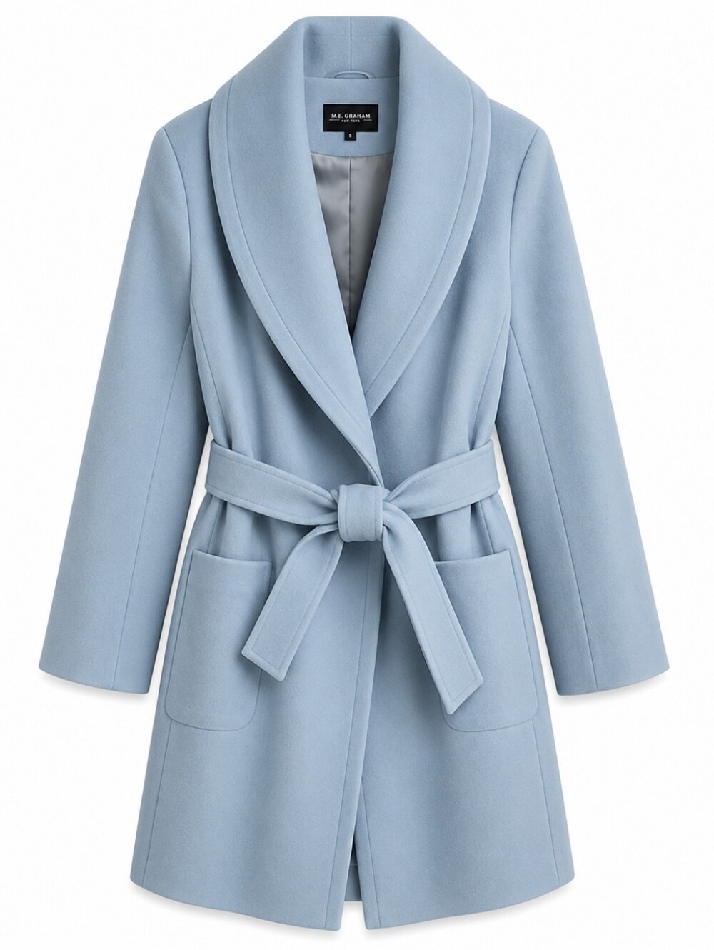 Le Chateau Light Blue Belted Wrap Coat Shawl Collar Wool Blend Sz 3XL